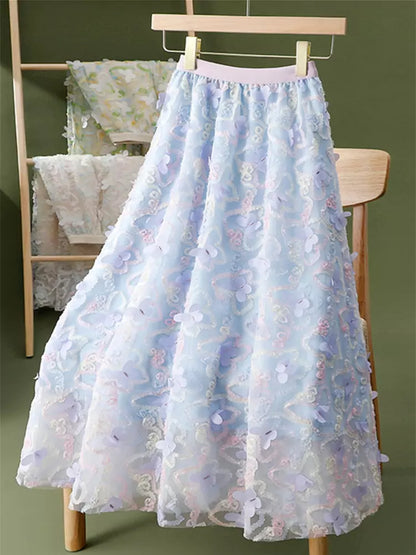 Fairycore Eleganter 3D-Schmetterlings-Netzrock mit hohem Bund