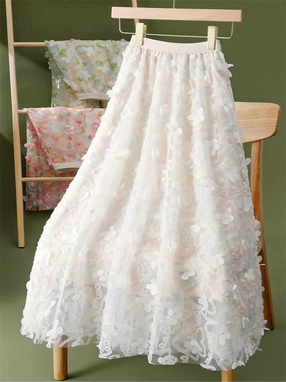 Fairycore Eleganter 3D-Schmetterlings-Netzrock mit hohem Bund