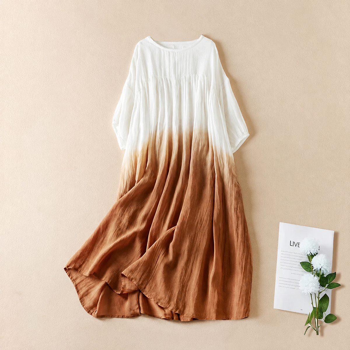 Gradient Dye Ramie Texture Empire Waist Midi Dress