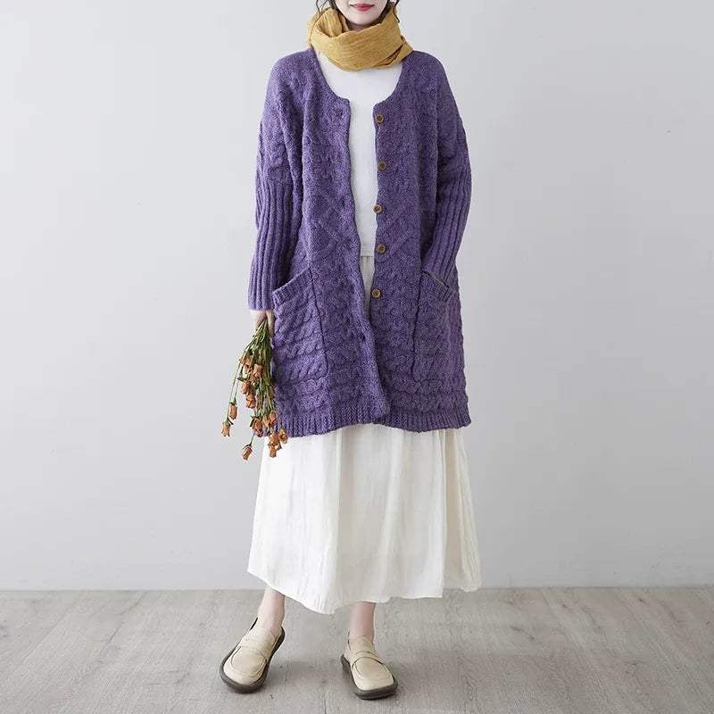 Cable-Knit Oversized Cardigan with Patch Pockets