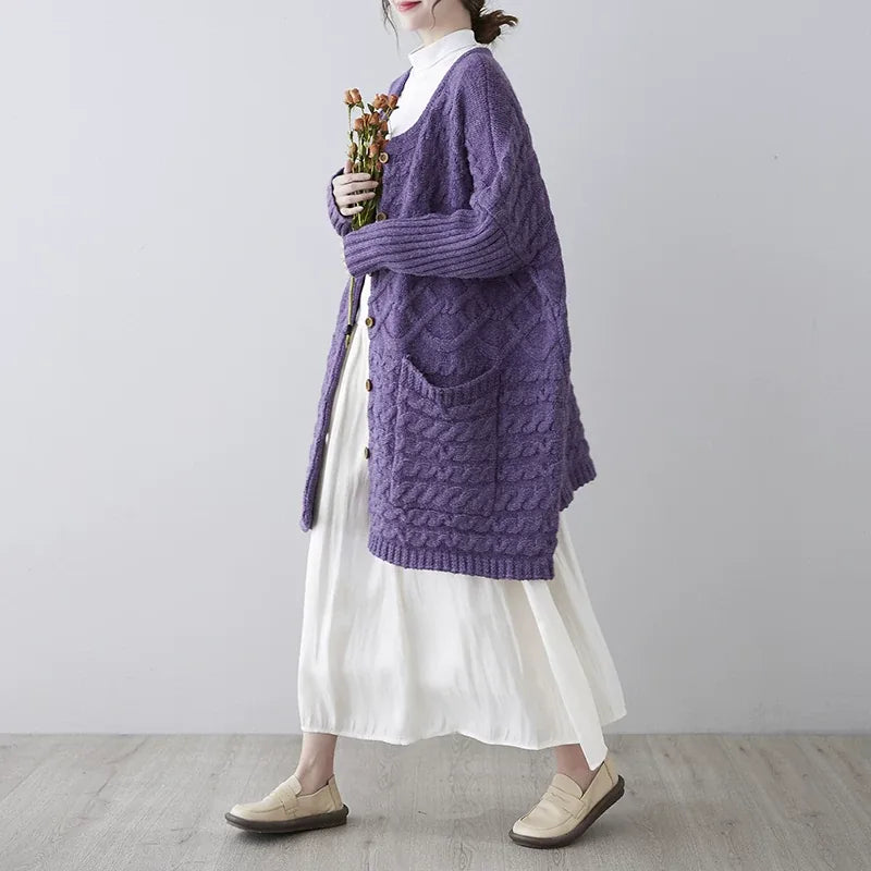 Cable-Knit Oversized Cardigan with Patch Pockets