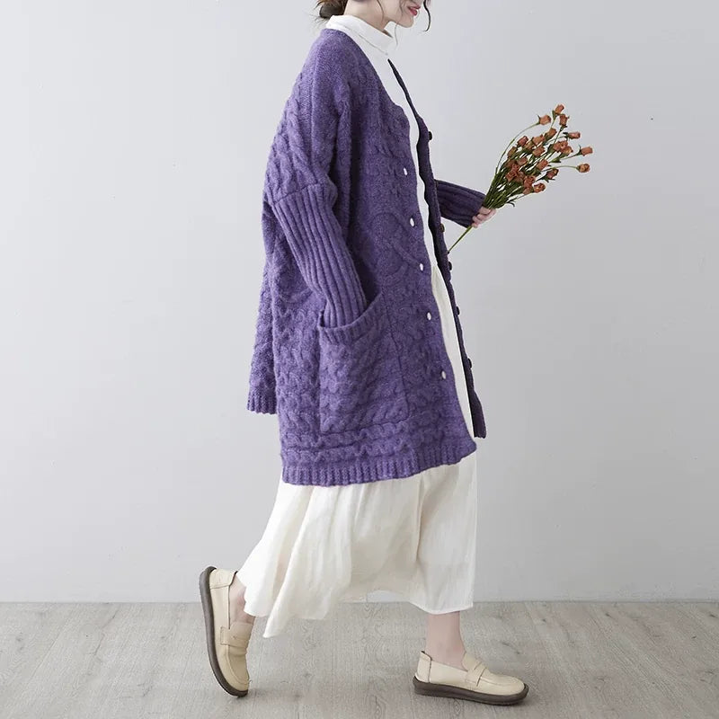 Cable-Knit Oversized Cardigan with Patch Pockets