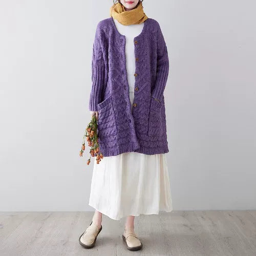 Cable-Knit Oversized Cardigan with Patch Pockets