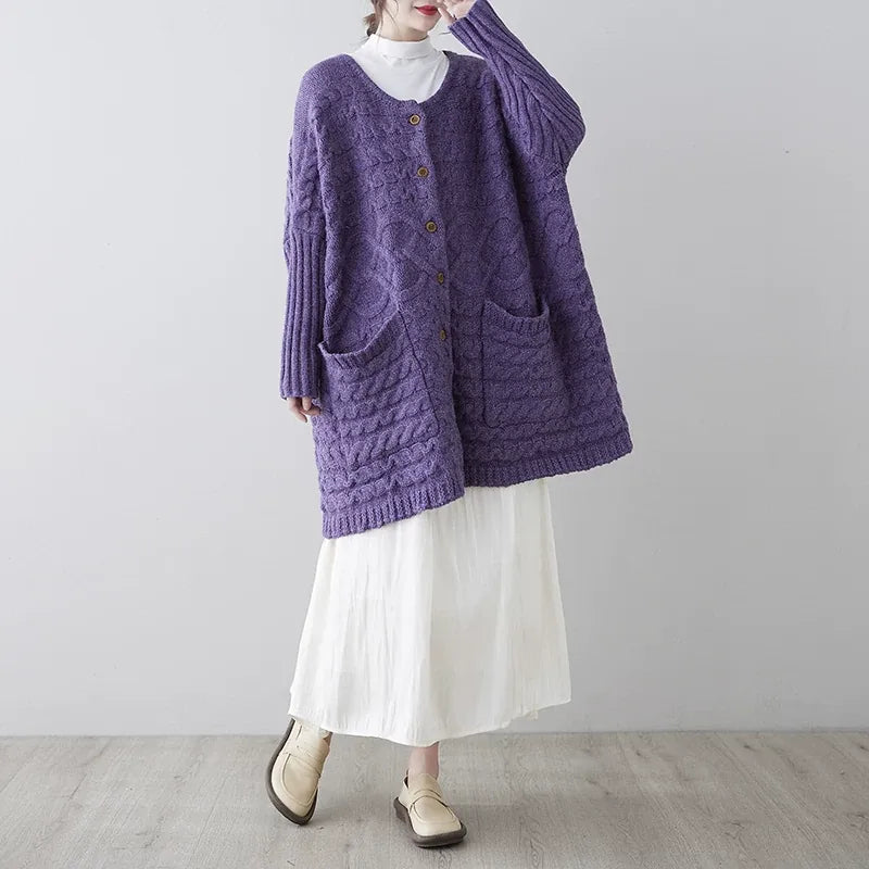 Cable-Knit Oversized Cardigan with Patch Pockets