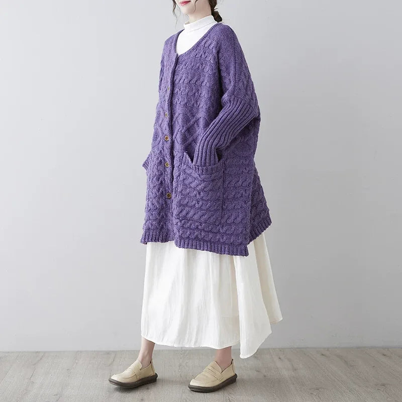 Cable-Knit Oversized Cardigan with Patch Pockets
