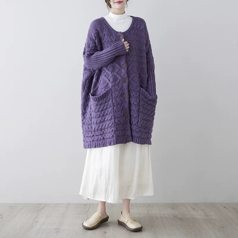 Cable-Knit Oversized Cardigan with Patch Pockets