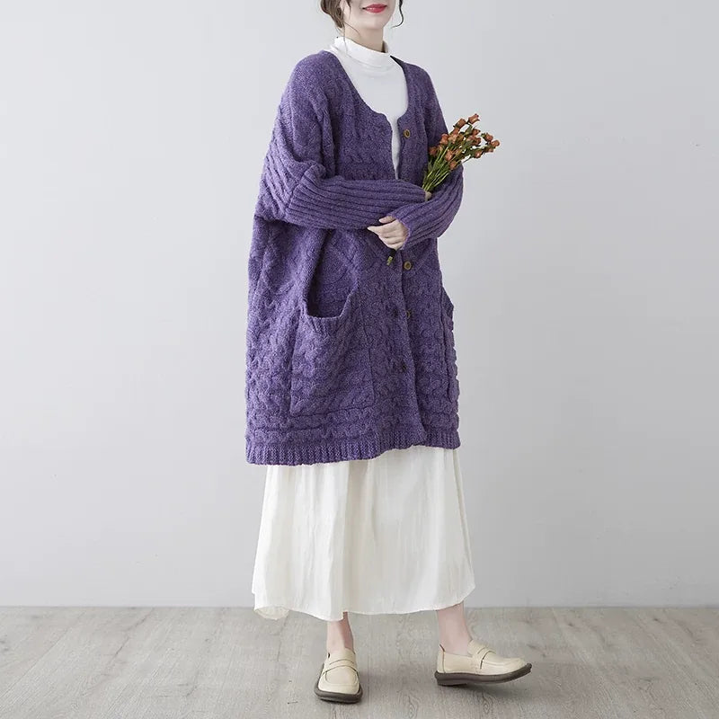 Cable-Knit Oversized Cardigan with Patch Pockets