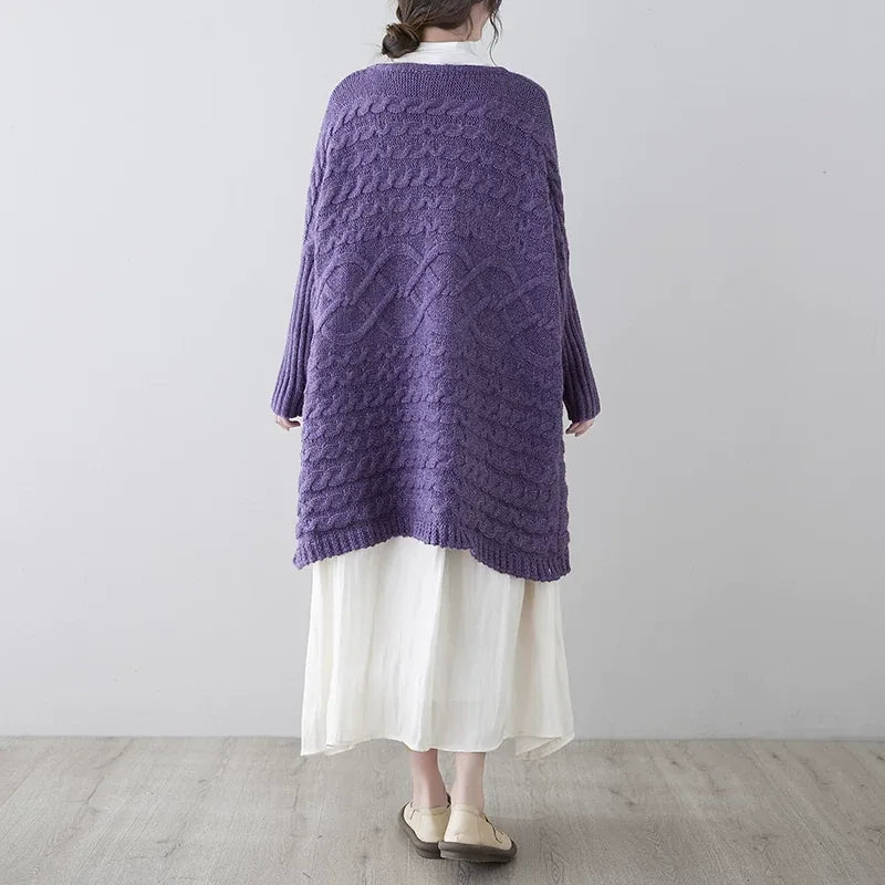 Cable-Knit Oversized Cardigan with Patch Pockets