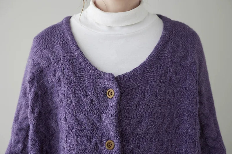 Cable-Knit Oversized Cardigan with Patch Pockets