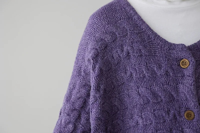 Cable-Knit Oversized Cardigan with Patch Pockets
