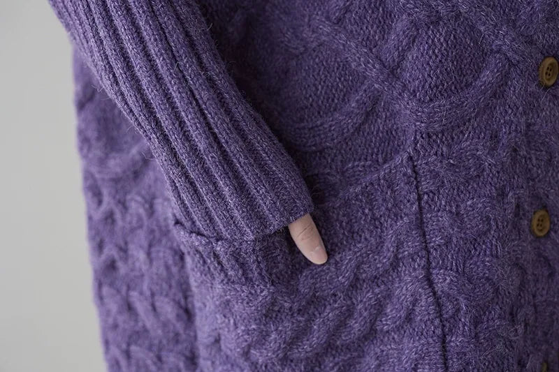 Cable-Knit Oversized Cardigan with Patch Pockets
