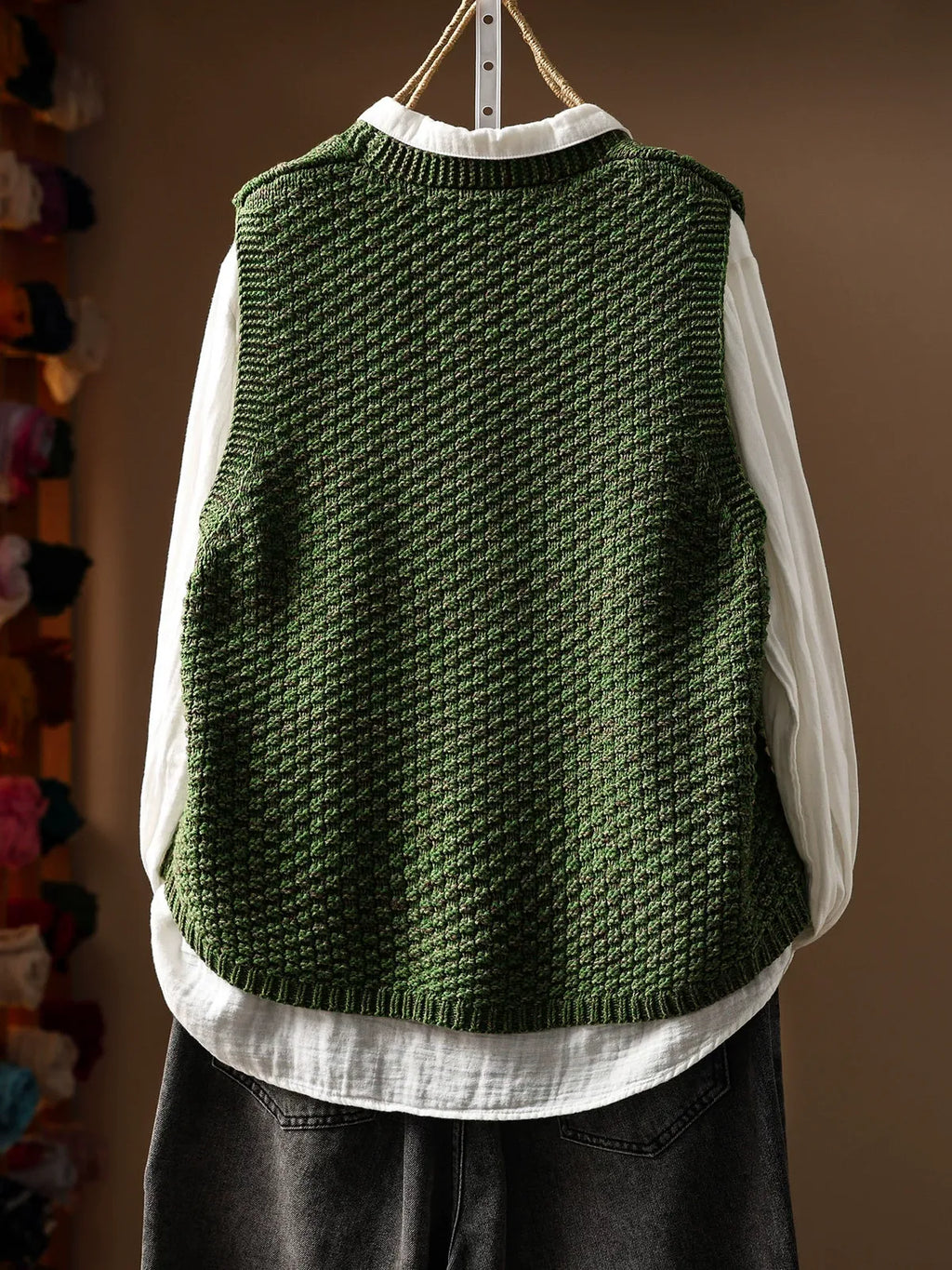 Cable Knit V-Neck Button Front Vest