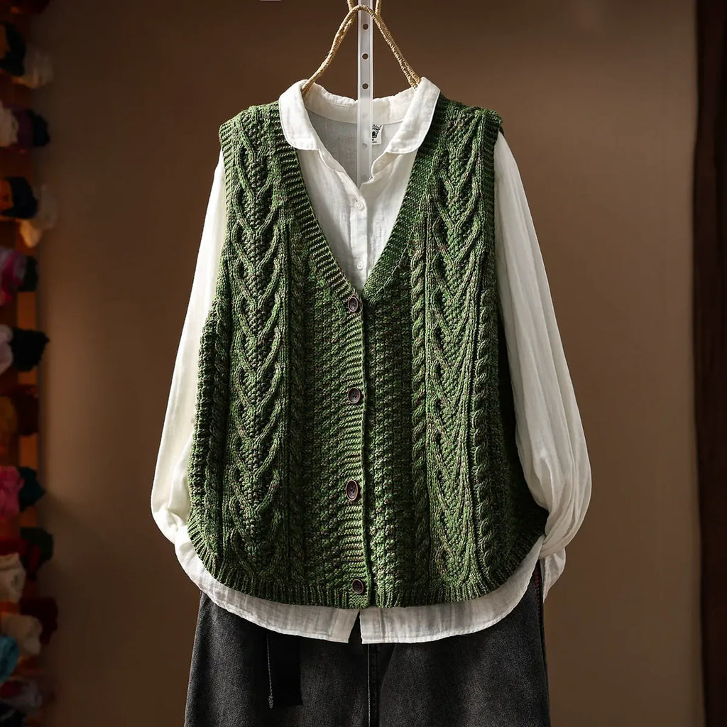 Cable Knit V-Neck Button Front Vest