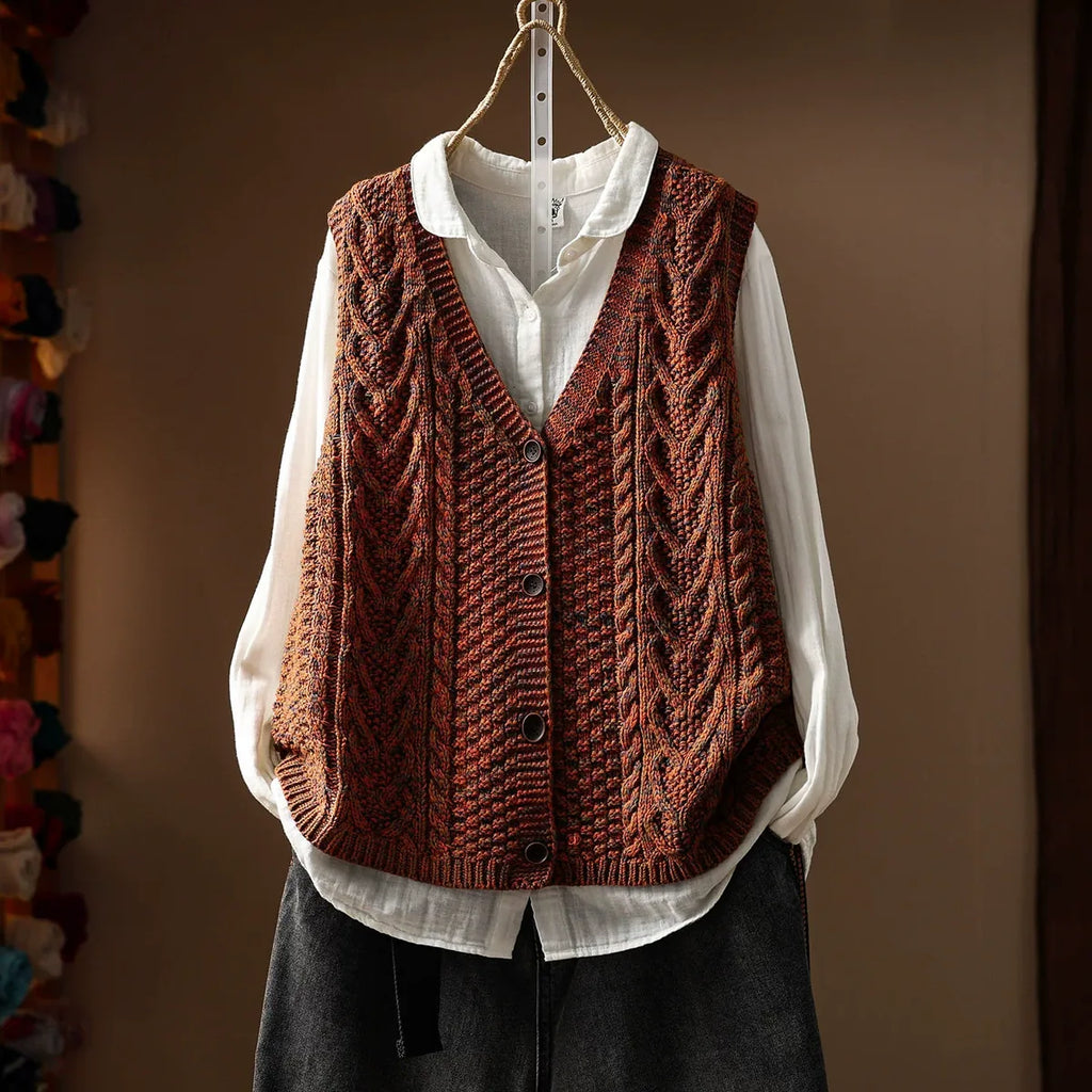 Cable Knit V-Neck Button Front Vest