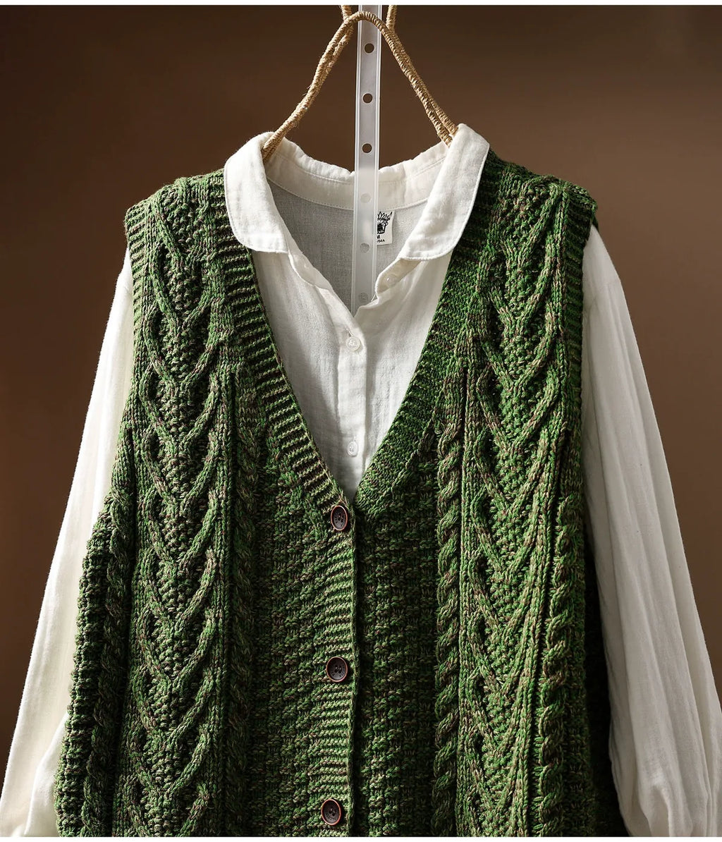 Cable Knit V-Neck Button Front Vest