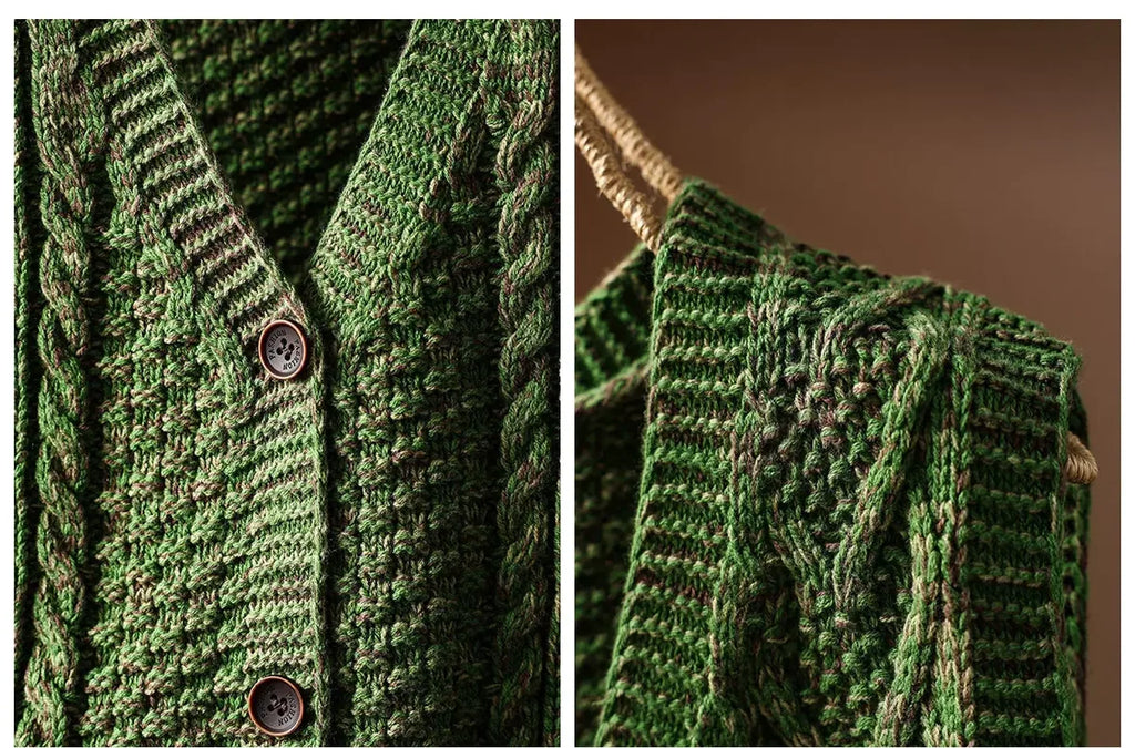Cable Knit V-Neck Button Front Vest