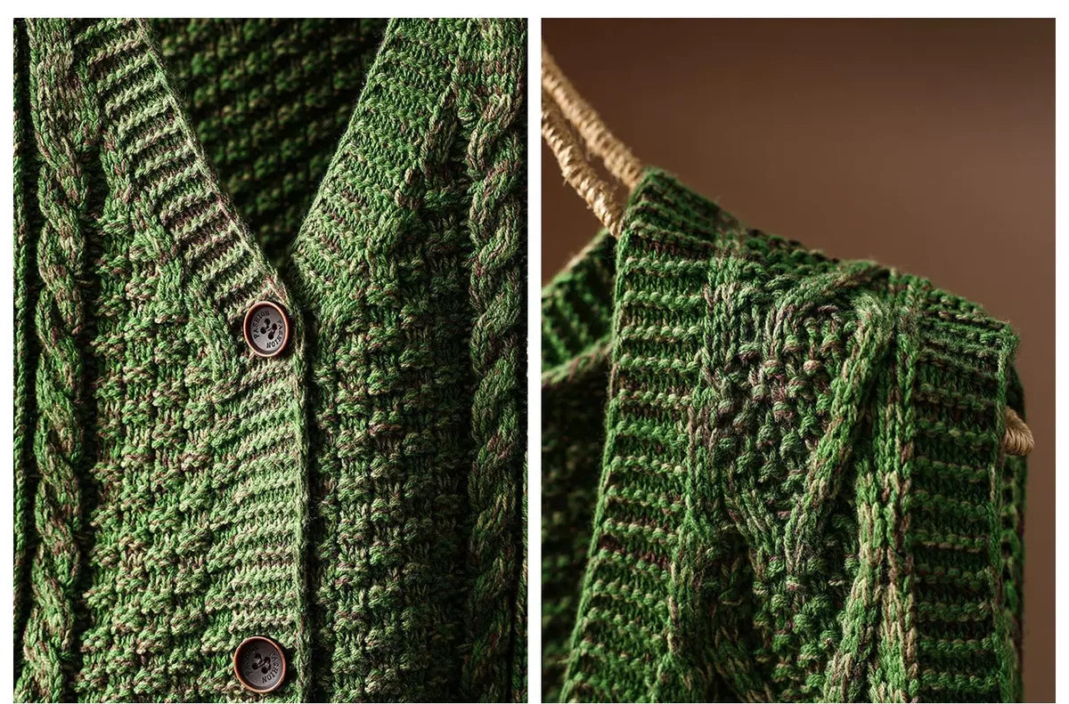 Cable Knit V-Neck Button Front Vest