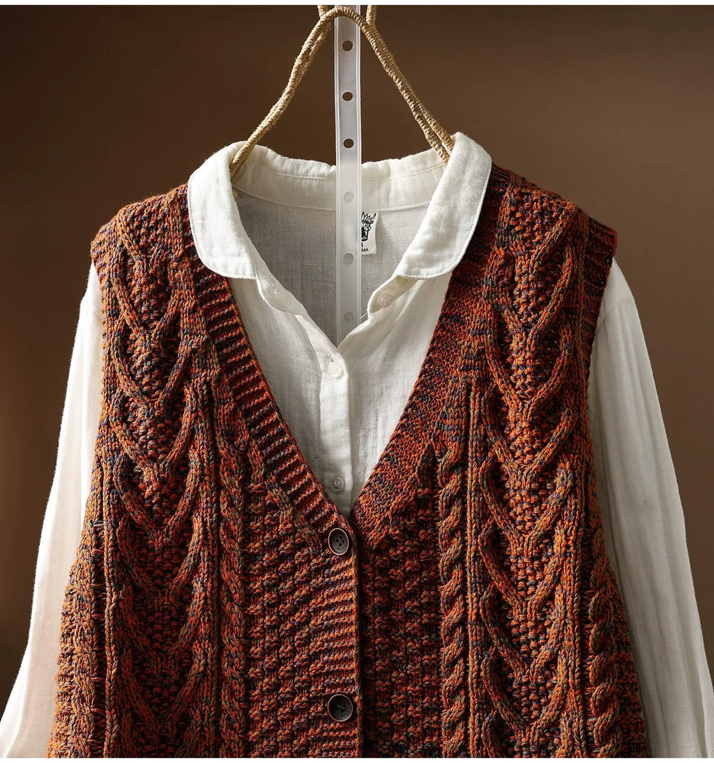 Cable Knit V-Neck Button Front Vest