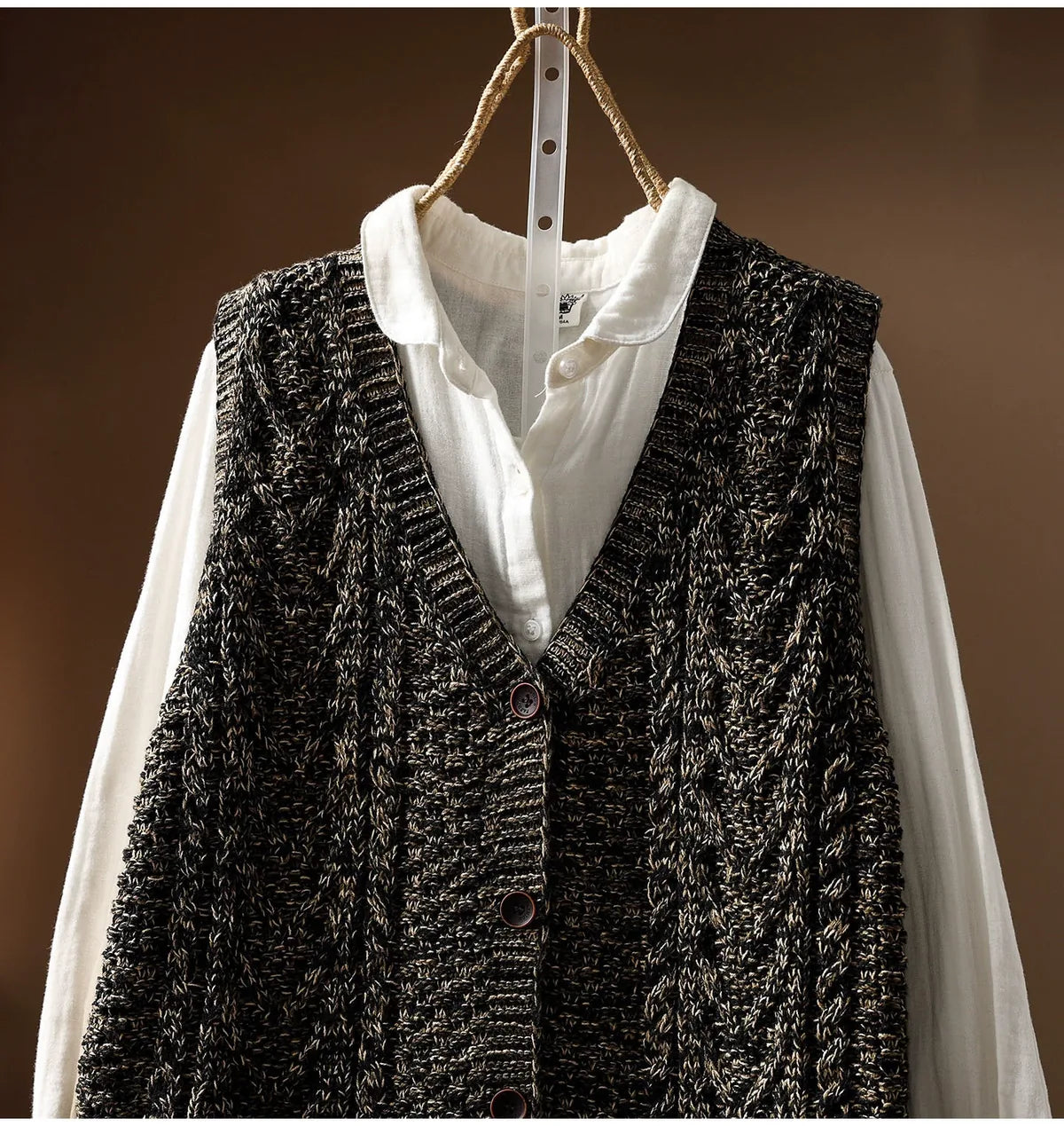 Cable Knit V-Neck Button Front Vest