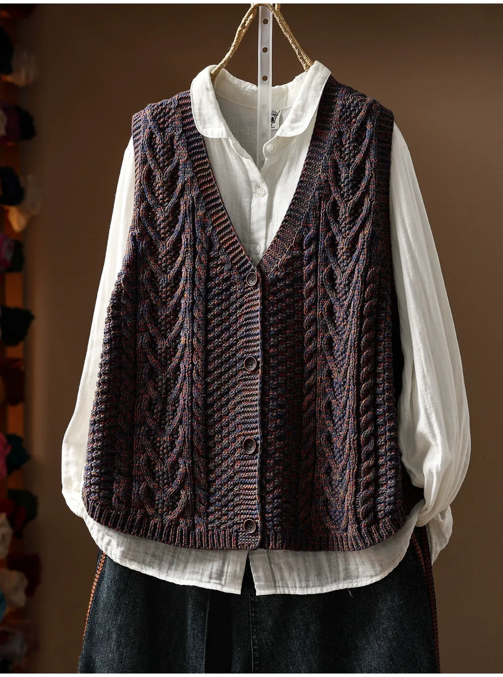 Cable Knit V-Neck Button Front Vest