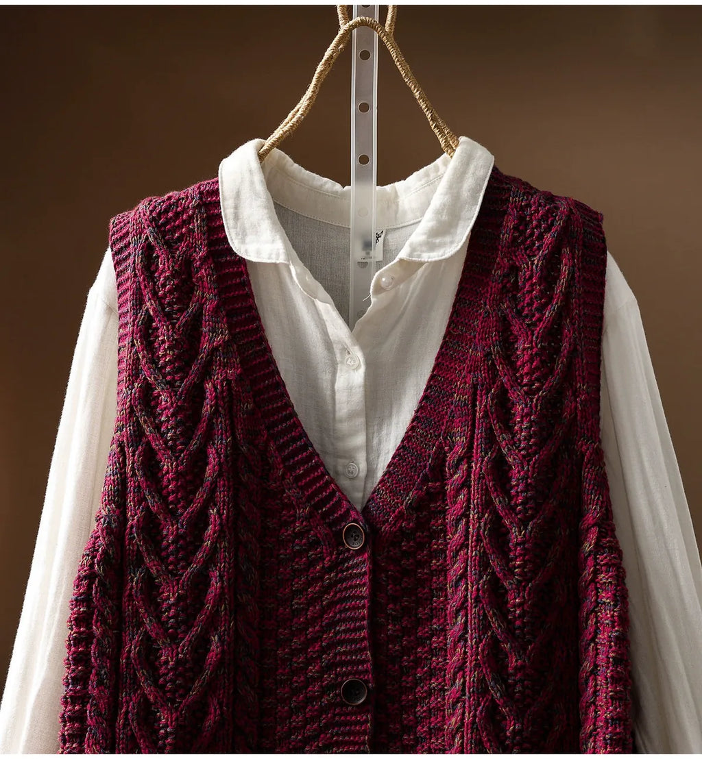 Cable Knit V-Neck Button Front Vest