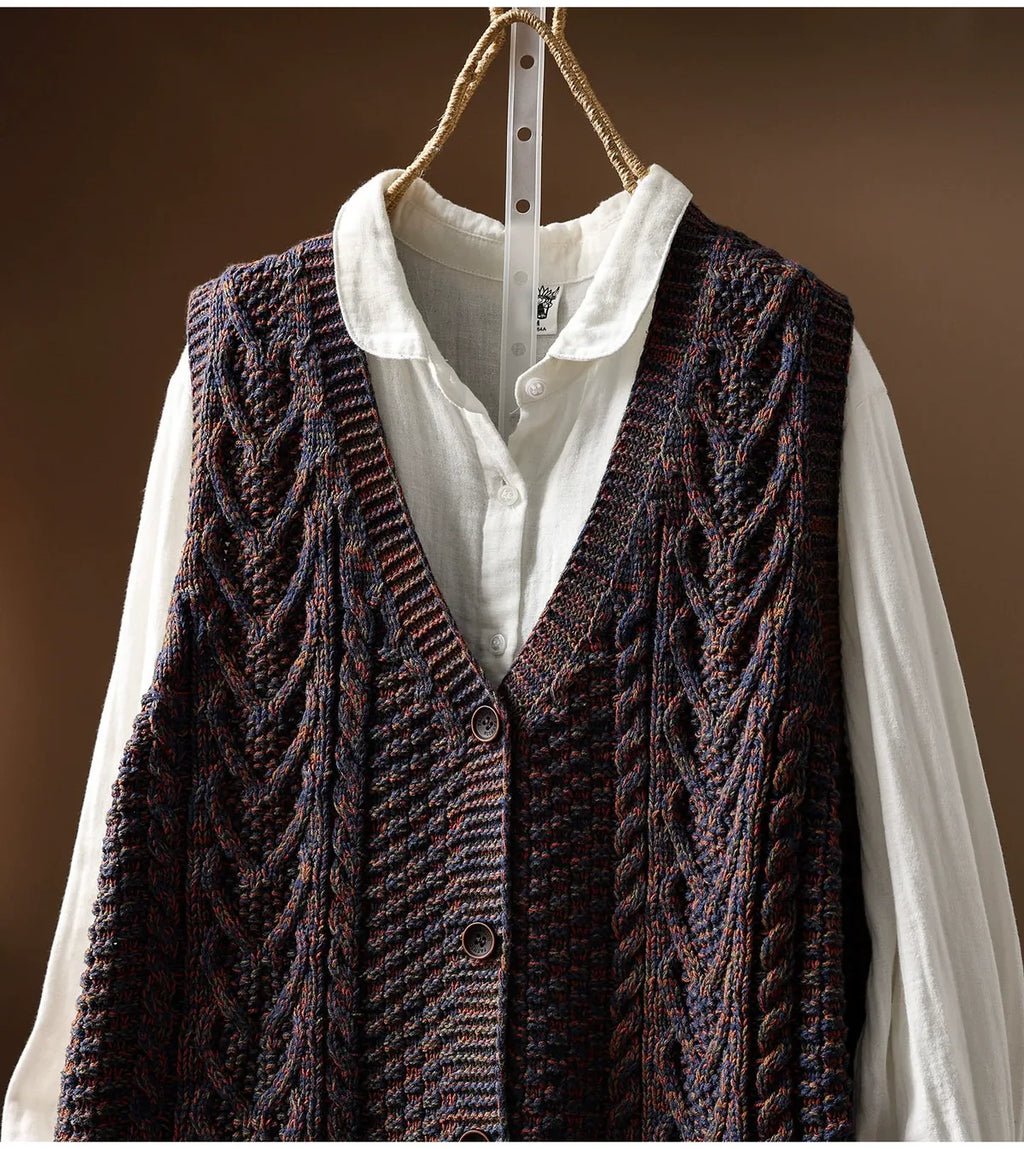 Cable Knit V-Neck Button Front Vest
