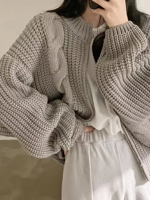 Cable Knit Zip Up Cardigan