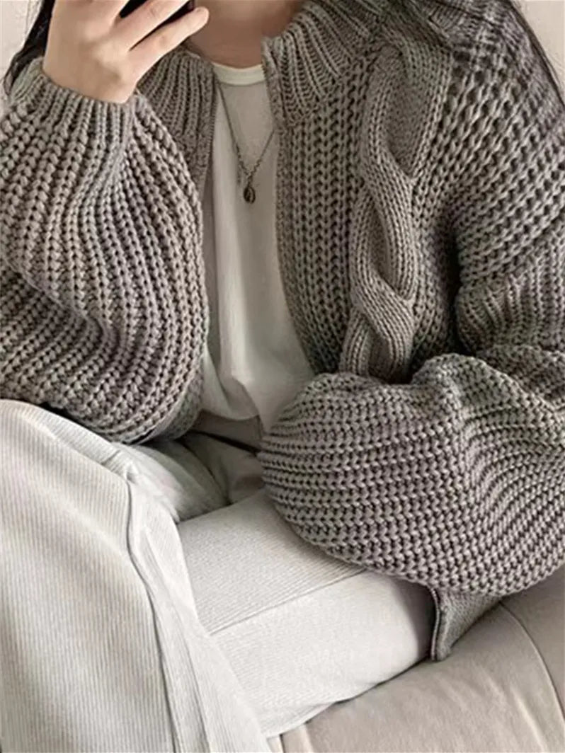 Cable Knit Zip Up Cardigan