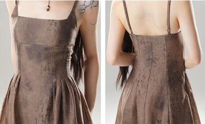 Vestido camisola de jacquard texturizado con tirantes retro