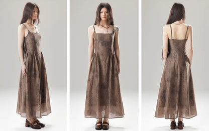 Vestido camisola de jacquard texturizado con tirantes retro