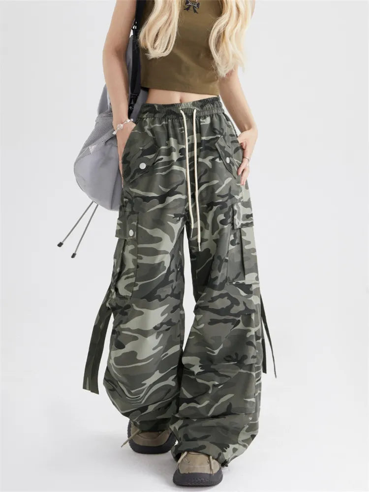 Camouflage Drawstring Casual Cargo Pants