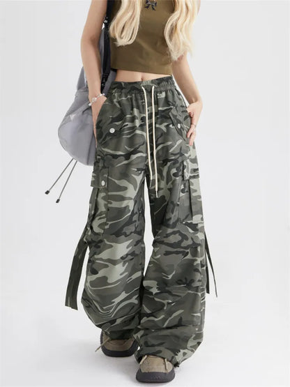 Pantalones cargo casuales con cordón de camuflaje