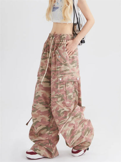 Pantalones cargo casuales con cordón de camuflaje