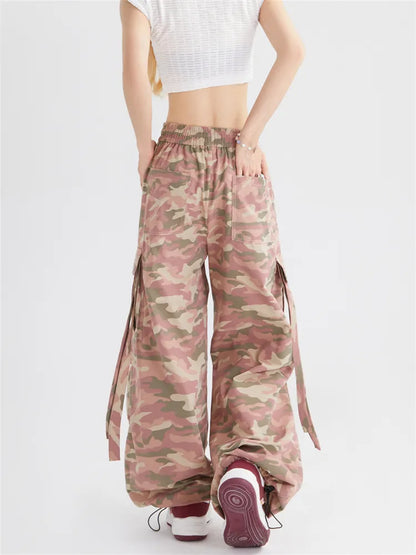 Pantalones cargo casuales con cordón de camuflaje