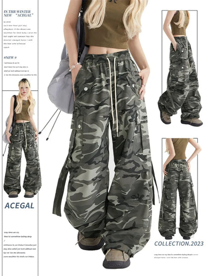 Pantalones cargo casuales con cordón de camuflaje