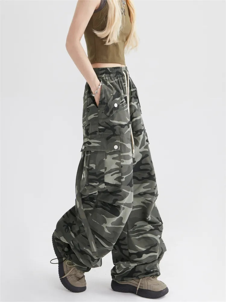 Camouflage Drawstring Casual Cargo Pants