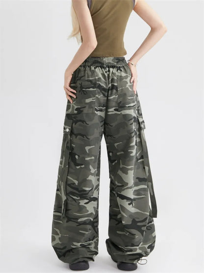 Pantalones cargo casuales con cordón de camuflaje