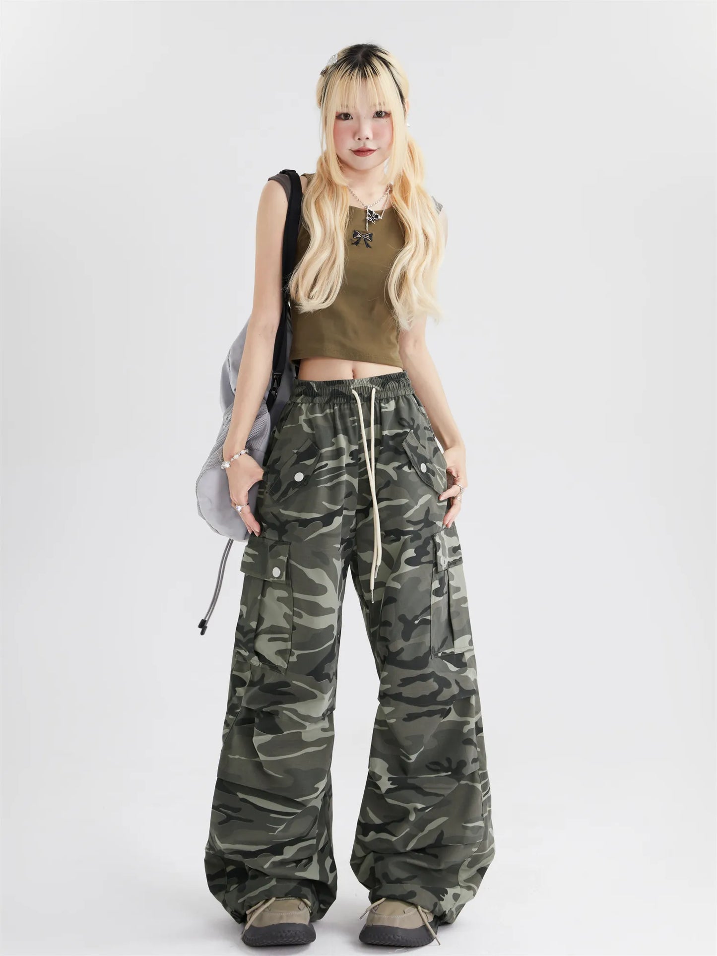 Camouflage Drawstring Casual Cargo Pants