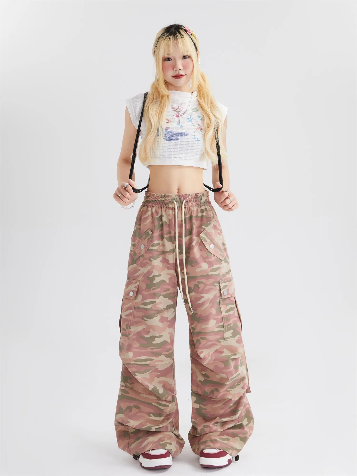 Camouflage Drawstring Casual Cargo Pants