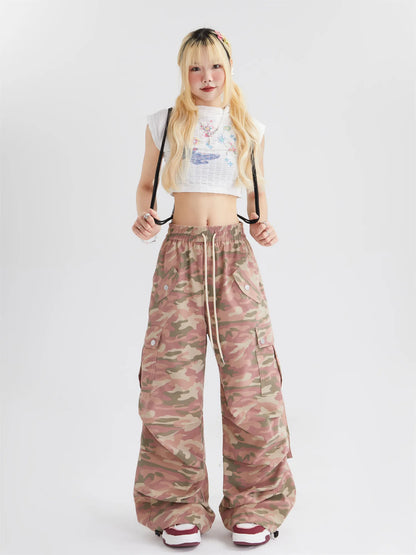 Pantalones cargo casuales con cordón de camuflaje