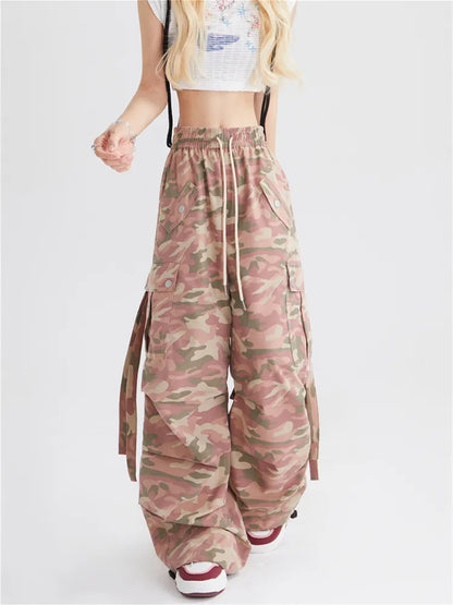 Pantalones cargo casuales con cordón de camuflaje