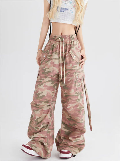 Pantalones cargo casuales con cordón de camuflaje