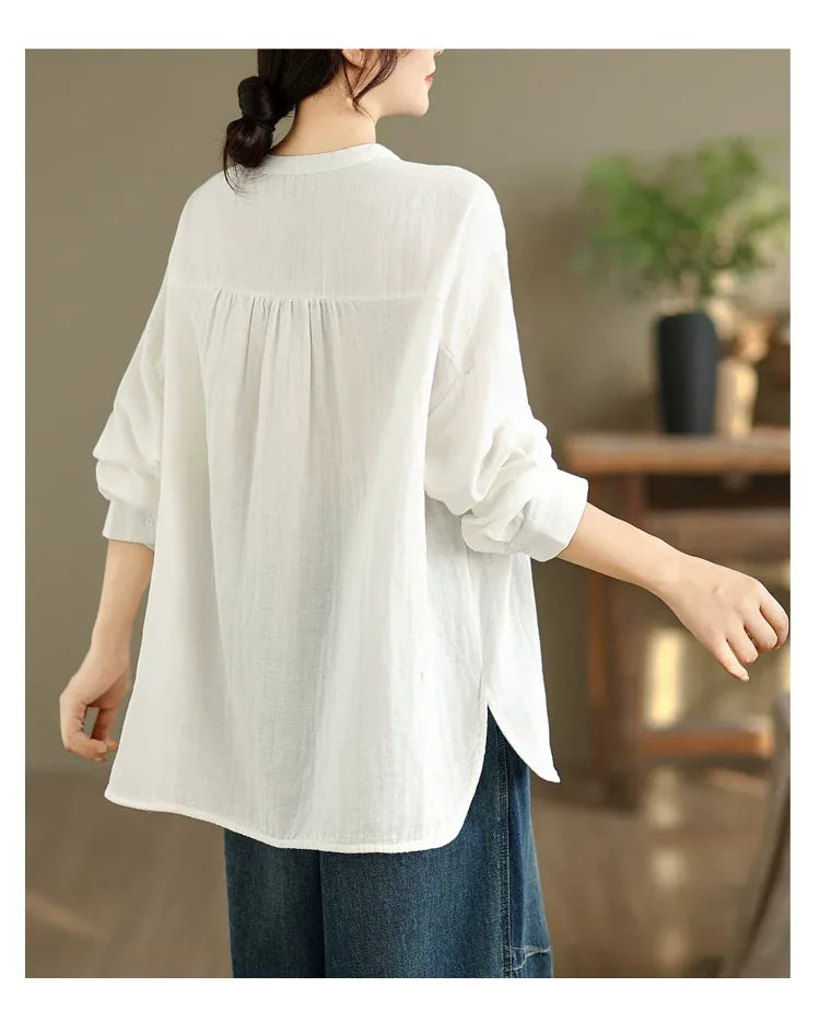 Cartoon Embroidered Double-Layer Cotton Gauze Long Sleeve Shirt