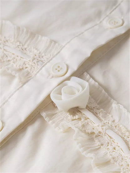 Casual Chic Loose Fit Lace Panel Cotton Blouse