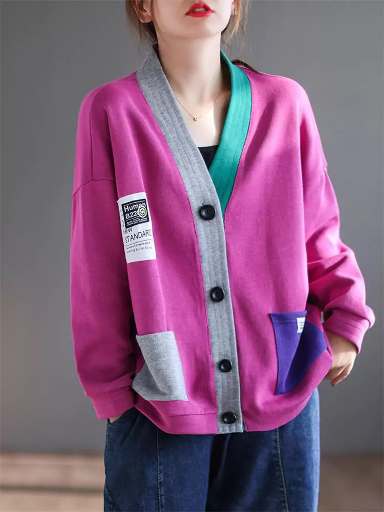 Oversized-Freizeitjacke mit Farbblockmuster