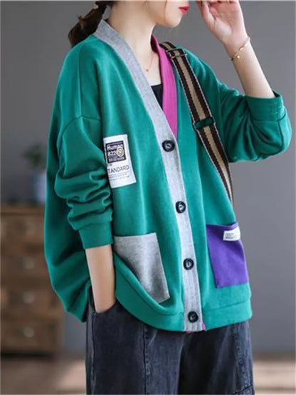 Oversized-Freizeitjacke mit Farbblockmuster