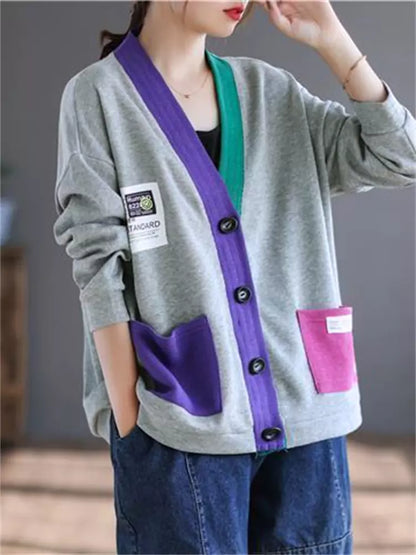 Oversized-Freizeitjacke mit Farbblockmuster