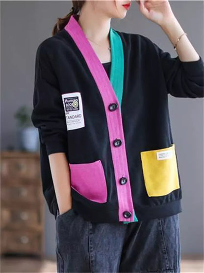 Oversized-Freizeitjacke mit Farbblockmuster