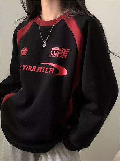 Lässiges Fleece-Sweatshirt mit Rundhalsausschnitt und Farbblock-Print