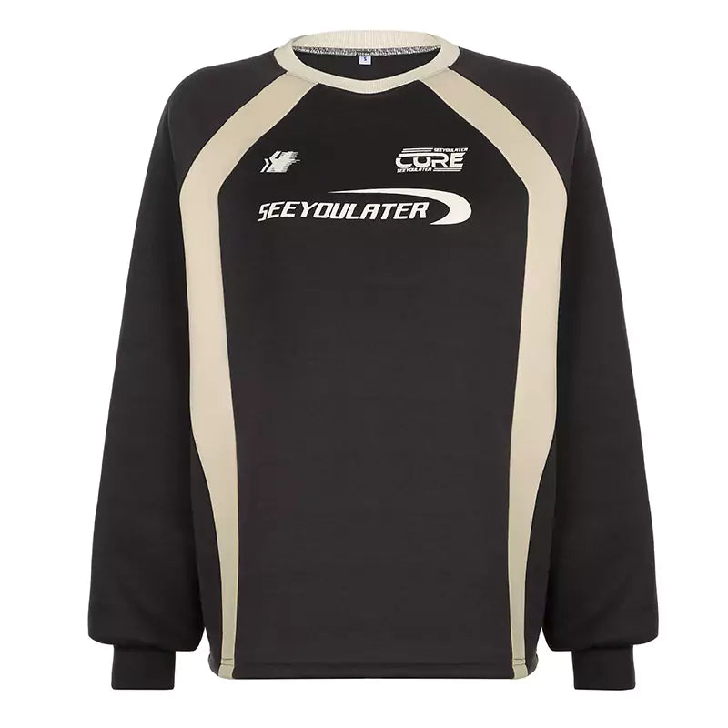 Casual Crewneck Color-Blocked Printed Fleece Sweatshirt